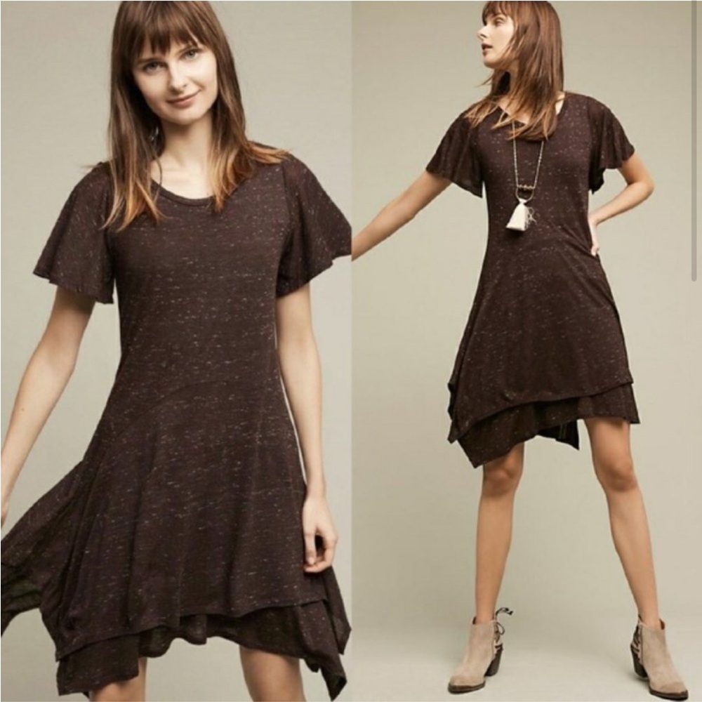 Anthropologie‎ Dolan Left Coast Melanie Knit Asymmetrical Plum Dress Sz Sml
